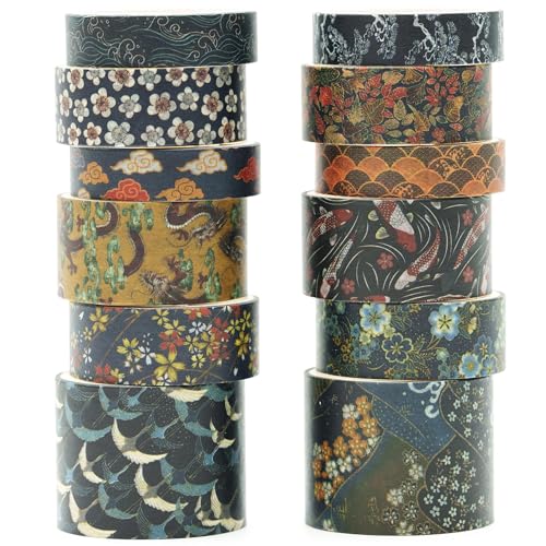 KAVI' S 12 Rollen Kyoto Charme Washi Tape Set Klebeband Papier Dekorativ Masking Tape Klebeband Bunt für Scrapbooking Handwerk Handwerk (Azure Tranquility) von KAVI' S