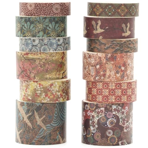 KAVI' S 12 Rollen Kyoto Charme Washi Tape Set Klebeband Papier Dekorativ Masking Tape Klebeband Bunt für Scrapbooking Handwerk Handwerk (Crimson Fields) von KAVI' S