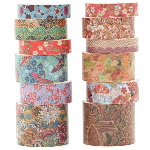 KAVI' S 12 Rollen Kyoto Charme Washi Tape Set Klebeband Papier Dekorativ Masking Tape Klebeband Bunt für Scrapbooking Handwerk Handwerk (Incense & Fireworks) von KAVI' S