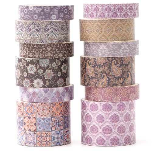 KAVI' S 12 Rollen Washi Tape Set Klebeband Papier Dekorativ Masking Tape Klebeband Bunt für Scrapbooking Handwerk Handwerk (Amethyst Elegance) von KAVI' S