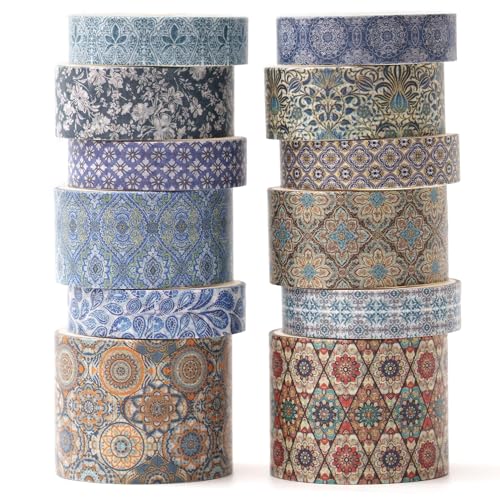 KAVI' S 12 Rollen Washi Tape Set Klebeband Papier Dekorativ Masking Tape Klebeband Bunt für Scrapbooking Handwerk Handwerk (Azure Serenity) von KAVI' S