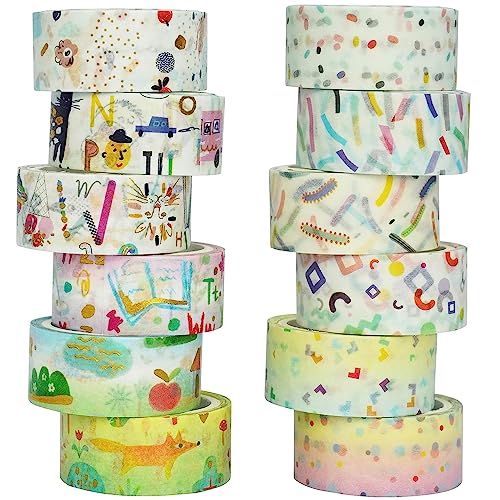 KAVI' S 12 Rollen Washi Tape Set Klebeband Papier Dekorativ Masking Tape Klebeband Bunt für Scrapbooking Handwerk Handwerk (Children's Patintings) von KAVI' S