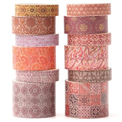 KAVI' S 12 Rollen Washi Tape Set Klebeband Papier Dekorativ Masking Tape Klebeband Bunt für Scrapbooking Handwerk Handwerk (Crimson Cliff) von KAVI' S