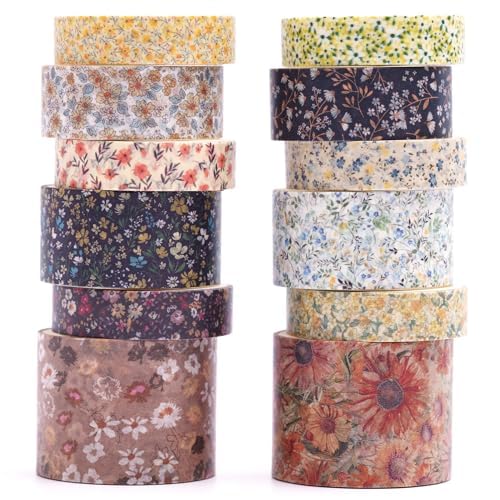 KAVI' S 12 Rollen Washi Tape Set Klebeband Papier Dekorativ Masking Tape Klebeband Bunt für Scrapbooking Handwerk Handwerk (Earth Dye) von KAVI' S