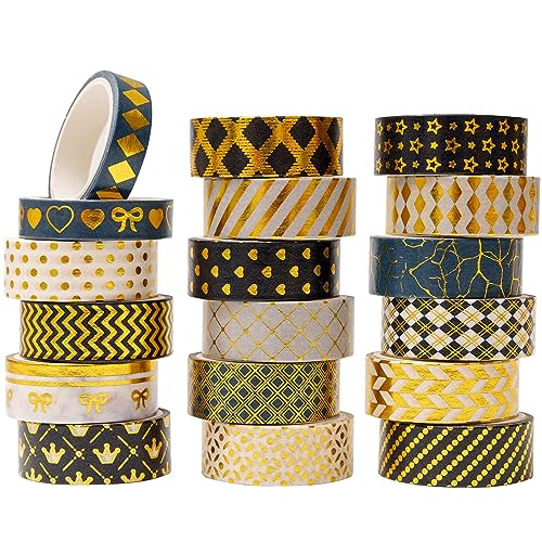 KAVI' S 18 Rollen Schwarzes Gold Washi Tape Set Klebeband Papier Dekorativ Weinlese Masking Tape Klebeband Bunt für Scrapbooking Handwerk Handwerk von KAVI' S