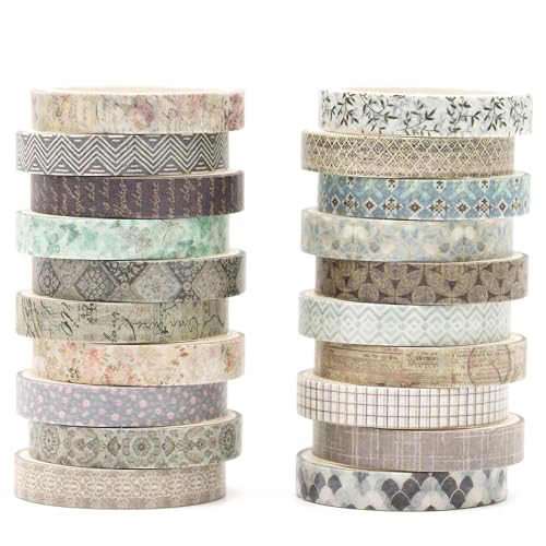 KAVI' S 20 Rollen Dünn Weinlese Washi Tape Set Klebeband Papier Dekorativ Masking Tape Klebeband Bunt für Scrapbooking Handwerk Handwerk (First Encounter) von KAVI' S