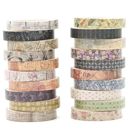 KAVI' S 20 Rollen Dünn Weinlese Washi Tape Set Klebeband Papier Dekorativ Masking Tape Klebeband Bunt für Scrapbooking Handwerk Handwerk (Remaining Joy) von KAVI' S