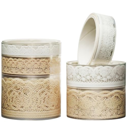 KAVI' S 6 Rollen Lace Muster Washi Tape Set PET Masking Tape Dekoratives Klebeband für Scrapbooking, Geschenkverpackung, Urlaubsdekoration (Tranquil Dew) von KAVI' S