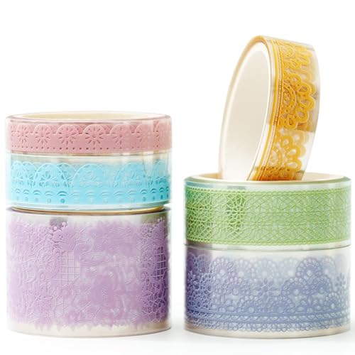 KAVI' S 6 Rollen Lace Muster Washi Tape Set PET Masking Tape Dekoratives Klebeband für Scrapbooking, Geschenkverpackung, Urlaubsdekoration von KAVI' S