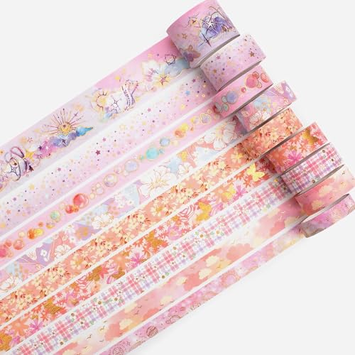 KAVI' S 9 Rollen Washi Tape Set Masking Tape, Washi-Tape Niedliche Goldfolie Dekoratives Klebeband für DIY-Dekoration und Basteln (Sweet Memory) von KAVI' S