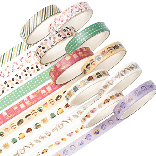 KAVI' S Dünne Gold Washi Tape Set Masking Tape Folie Klebeband Bunt für DIY Handwerk, Bullet Journals, Planer, Scrapbooking, Verpackung (Coffee Dessert) von KAVI' S