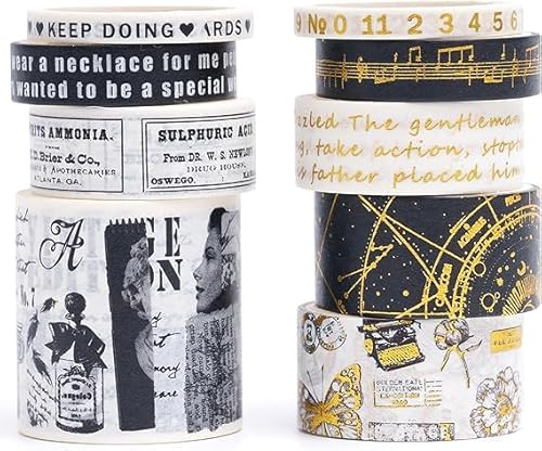 KAVI' S Retro Washi Tape Set Dekorative Antik Rauschgold Masking Tapes Klebeband Bunt für Kunst, DIY Handwerk, Tagebuch, Planer, Scrapbook, Verpackung (Mark of Time) von KAVI' S