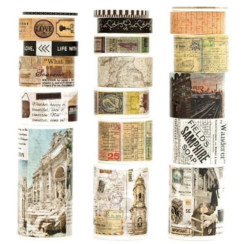 KAVI' S Retro Washi Tape Set Dekorative Antik Rauschgold Masking Tapes Klebeband Bunt für Kunst, DIY Handwerk, Tagebuch, Planer, Scrapbook, Verpackung (Travel The World) von KAVI' S