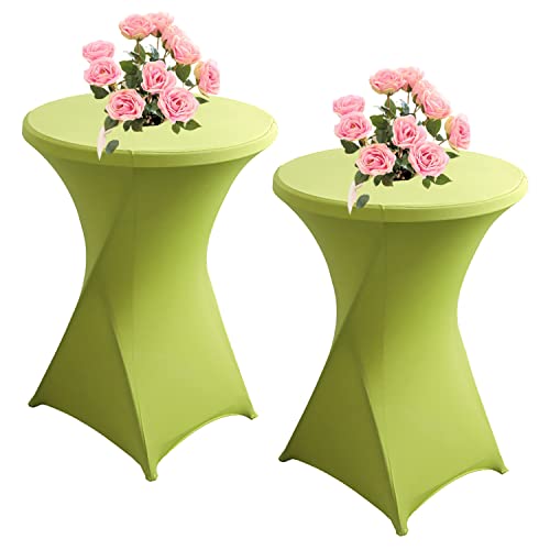 KAYBTNT 2er Set Stehtisch Hussen für Bistrotisch, Spandex Stretch Stehtischhussen, Tischhussen für Stehtische Ø 60-80cm, Elegante Tischdecke für Bankett Hochzeit Geburtstag Party,Green b,60x110cm von KAYBTNT