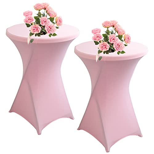 KAYBTNT 2er Set Stehtisch Hussen für Bistrotisch, Spandex Stretch Stehtischhussen, Tischhussen für Stehtische Ø 60-80cm, Elegante Tischdecke für Bankett Hochzeit Geburtstag Party,Rosa,80x110cm von KAYBTNT