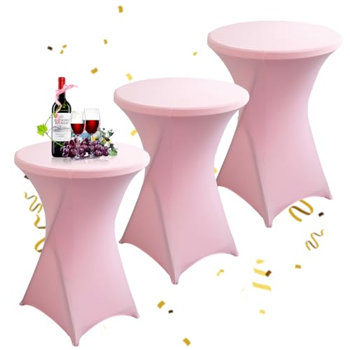 KAYBTNT 3er-Set Stehtisch Hussen Ø 80 cm, Viele Farben, Spandex Stretch Stehtischhussen, Verstärkung im Fußbereich, Elegante Rund Tischdecke für Bistrotisch Hochzeit Cocktail-Party,Rosa von KAYBTNT