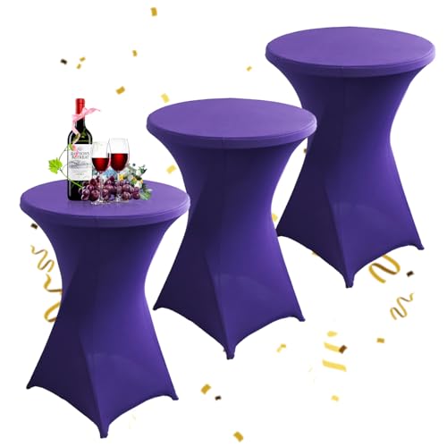 KAYBTNT 3er-Set Stehtisch Hussen Ø 80 cm, Viele Farben, Spandex Stretch Stehtischhussen, Verstärkung im Fußbereich, Elegante Rund Tischdecke für Bistrotisch Hochzeit Cocktail-Party,Lila von KAYBTNT