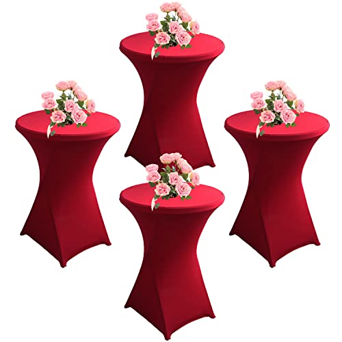 KAYBTNT 4er Set Stehtisch Hussen, Spandex Stretch Stehtischhussen für Bistrotisch, Tischhussen für Stehtische Ø 60-80cm, Elegante Tischdecke für Bankett Hochzeit Geburtstag Party,Red b,60x110cm von KAYBTNT