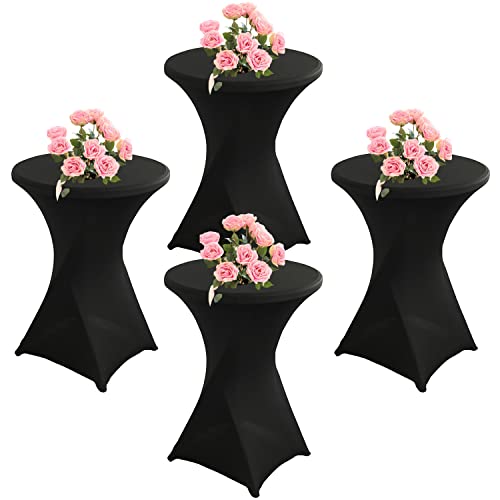 KAYBTNT 4er Set Stehtisch Hussen, Spandex Stretch Stehtischhussen für Bistrotisch, Tischhussen für Stehtische Ø 60-80cm, Elegante Tischdecke für Bankett Hochzeit Geburtstag Party,Schwarz,80x110cm von KAYBTNT