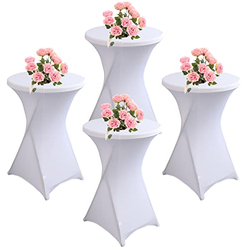 KAYBTNT 4er Set Stehtisch Hussen, Spandex Stretch Stehtischhussen für Bistrotisch, Tischhussen für Stehtische Ø 60-80cm, Elegante Tischdecke für Bankett Hochzeit Geburtstag Party,Weiß,60x110cm von KAYBTNT