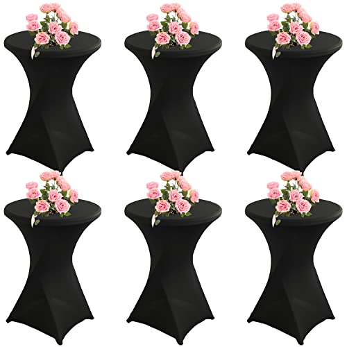 KAYBTNT 6er Set Spandex Stretch Stehtisch Hussen, Stehtischhussen für Bistrotisch, Tischhussen für Stehtische Ø 60-80cm, Elegante Tischdecke für Bankett Hochzeit Geburtstag Party,Schwarz,80x110cm von KAYBTNT