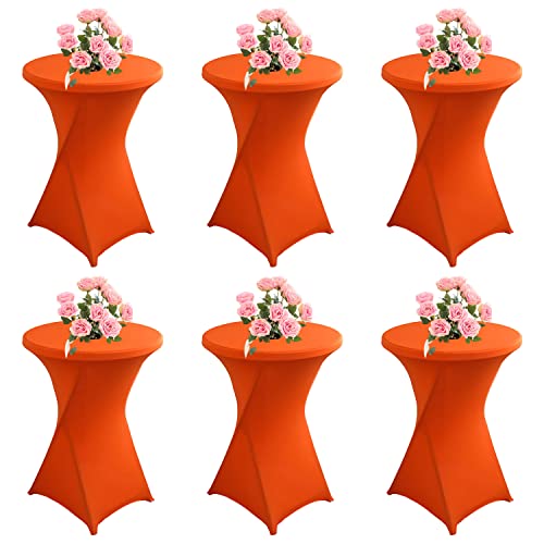 KAYBTNT 6er Set Spandex Stretch Stehtisch Hussen, Stehtischhussen für Bistrotisch, Tischhussen für Stehtische Ø 60-80cm, Elegante Tischdecke für Bankett Hochzeit Geburtstag Party,Orange,80x110cm von KAYBTNT