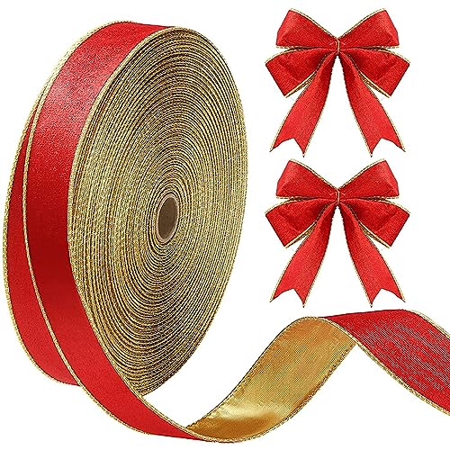 KAYEF 50 yards geschenkband weihnachten,geschenkband,weihnachten red band,used for gift wrapping bows christmas tree crafts christmas wreaths decoration von KAYEF