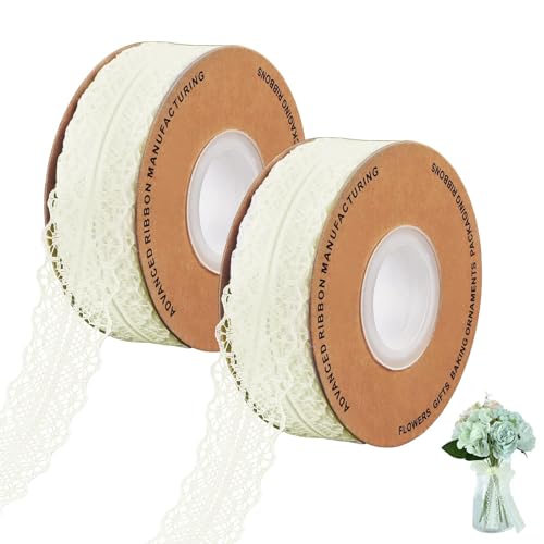 KAYEF Spitzenband weiß vintage, 2 Rollen spitzenband vintage, spitzenband weiß vintage spitzenbordüre zum nähen hochzeitstisch dekoration basteln von KAYEF