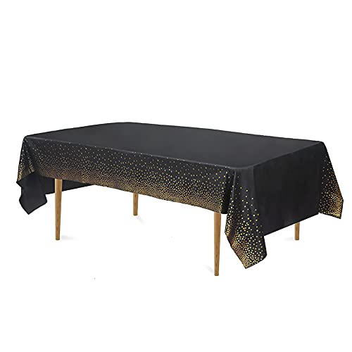 KALUROIL 4PCS Party Tischdecke, 137x274cm Rechteck wasserdichte Tischdecke Schwarz und Gold Dot, Einweg Tischdecke für Geburtstag, Jahrestag, Weihnachten Party von KAYLRE