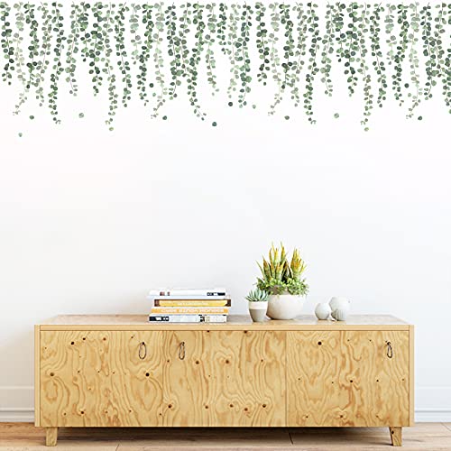 Hängende grüne Rebe Wandtattoo Aufkleber für Schlafzimmer Wohnzimmer, abnehmbare Eukalyptus grüne Pflanzen Blätter Wandkunst Wanddekoration Home Nursery Office Dekorationen (2 set) von KAZITOO