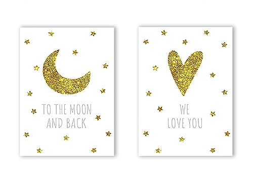 Golden Moon Heart Kind Poster Kindergarten Zitate Druck minimalistische Wandkunst Malerei nordische Kinder Baby Schlafzimmer Dekoration Bild kein Rahmen von KAnduo