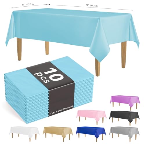 KAshack [10 Stück Einweg Tischdecke aus Kunststoff Hellblau-137x183CM Outdoor Plastik Tischdecke,Wasserdicht Geburtstag Tischdecken für Party,Picknick,Hochzeit,Gartentischdecke (10,Hellblau,137x183CM von KAshack