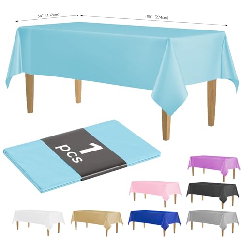 KAshack Kunststoff Einweg Tischdecke 1 Stück -137x274CM Outdoor Plastik Tischdecke,Wasserdicht Parteien Biertisch Tischdecken für Picknick, Hochzeit, Gartentischdecke (1, hellblau, 137x274CM) von KAshack