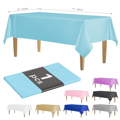 KAshack Kunststoff Einweg Tischdecke Hellblau 1 Stück -137x183CM Outdoor Plastik Tischdecke,Wasserdicht Parteien Biertisch Tischdecken für Picknick, Hochzeit, Gartentischdecke(1, hellblau,137x183CMCM) von KAshack