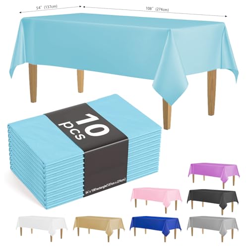 KAshack Kunststoff Einweg Tischdecke Hellblau 10 Stück -137x274CM Outdoor Plastik Tischdecke,Wasserdicht Parteien Biertisch Tischdecken für Picknick, Hochzeit, Gartentischdecke(10, hellblau,137x274CM) von KAshack