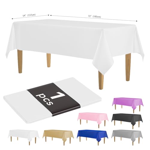 KAshack Kunststoff Einweg Tischdecke Weiß 1 Stück -137x183CM Outdoor Plastik Tischdecke,Wasserdicht Parteien Biertisch Tischdecken für Picknick, Hochzeit, Gartentischdecke (1, weiß, 137x183CM) von KAshack