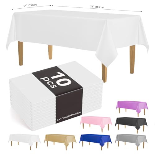 KAshack Kunststoff Einweg Tischdecke Weiß [10 Stück] -137x183CM Outdoor Plastik Tischdecke,Wasserdicht Party Tischdecken für Picknick, Hochzeit,Gartentischdecke (10, Weiß,137x183CM) von KAshack