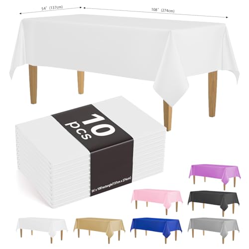 KAshack Kunststoff Einweg Tischdecke Weiß 10 Stück -137x274CM Outdoor Plastik Tischdecke,Wasserdicht Parteien Biertisch Tischdecken für Picknick, Hochzeit, Gartentischdecke (10, Weiß,137x274CM) von KAshack