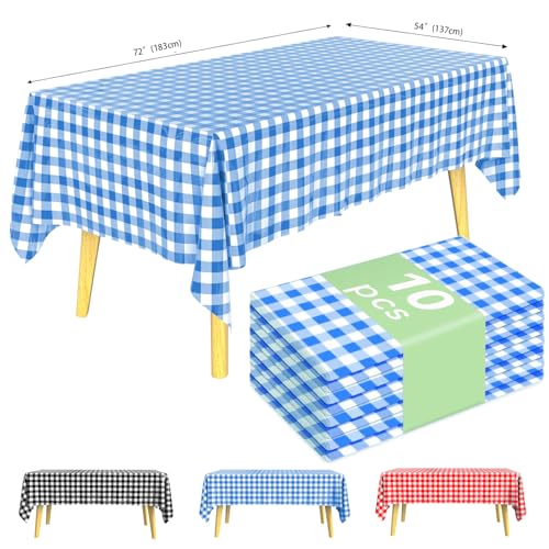 KAshack Rechteckig Kunststoff Einweg Tischdecke 10 StüCk -137x183cm Blaues-Weiß Kariert Outdoor Tischdecke,Wasserdicht Party Biertisch Tischdecken FüR Picknick,Gartentischdecke(10, Blaues,137x183cm) von KAshack