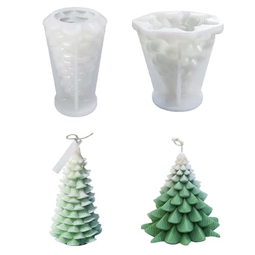 KBIBCK 2 Stück Silikon Weihnachtsbaum Kerzenform, Kerzenformen zum Gießen Weihnachtsbaum, Silikonform Tannenbaum, 3D Gießform Tannenbaum, DIY Silikonform Tannenbaum für die Herstellung von Kerzen von KBIBCK