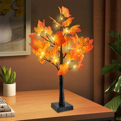 KBIBCK 24 LED Ahornblatt Baum Licht, Lichterbaum Für Innen Herbst Deko, Schreibtisch Ahorn-Blätter Baumlicht Warmweiß, Lichterbaum Halloween Deko für Party,Halloween,Erntedankfest von KBIBCK