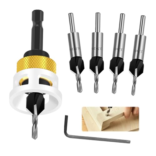 KBIBCK 6 tlg Countersink Drill Bit Set, Bohrer mit Senker, Bohrsenker mit Tiefenanschlag, Senkbohrer mit 1/4" Hex Schaft, Senker Bohrer Set für Holzbearbeitung, Senker Holzbohrer, aus HSS-M2 von KBIBCK