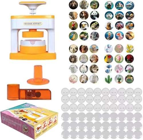 KBIBCK Button Maker Badge Machine, 55mm Button Pins Maschine Set, DIY Button Maker mit 48 Musterpapier und 48 Abzeichen, Buttons Selber Machen für Party und Geschenke von KBIBCK