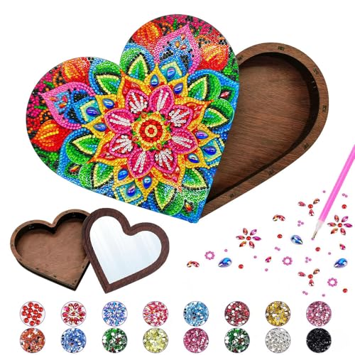 KBIBCK Diamond Painting Schmuckkästchen, Aufbewahrungsbox DIY Diamant, Bastelset Kinder, Malerei Schmuckaufbewahrung Holz Organizer Box Geschenke, herz schmuckkästchen zum, Basteln Mädchen 6-Jahre von KBIBCK