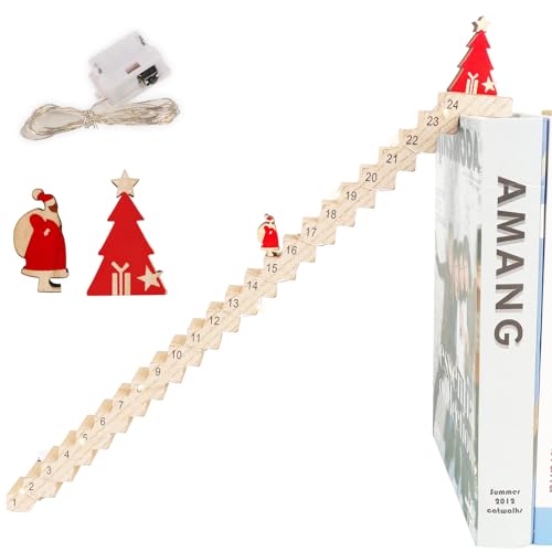 KBIBCK Kletternder Weihnachtsmann Adventskalender 2024, Weihnachtsmann Adventskalender Treppe,Weihnachts Countdown Kalender 2024 Adventskalender Treppe Holz,Santa Climbing Staircase Countdown Kalender von KBIBCK