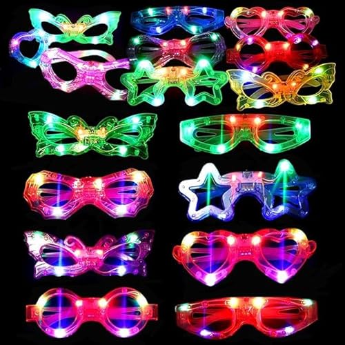 KBIBCK 12 Stück LED Brille Party Brille, Leuchtbrille Rave Shutter Shades Brille, LED Brillen für Party, Neon Partybrille Leuchtende Brille für Kindergeschenk(6 Farben) von KBIBCK