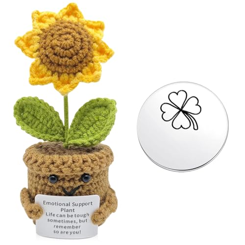 KBIBCK Pocket Hug Positive Sonnenblume, Kreative Strickwolle, Positive Kartoffel Puppe und Kleine Umarmung Glücksbringer (Silber), Mutmacher Geschenk, Gute Besserung Geschenk, Einschulung Geschenk von KBIBCK