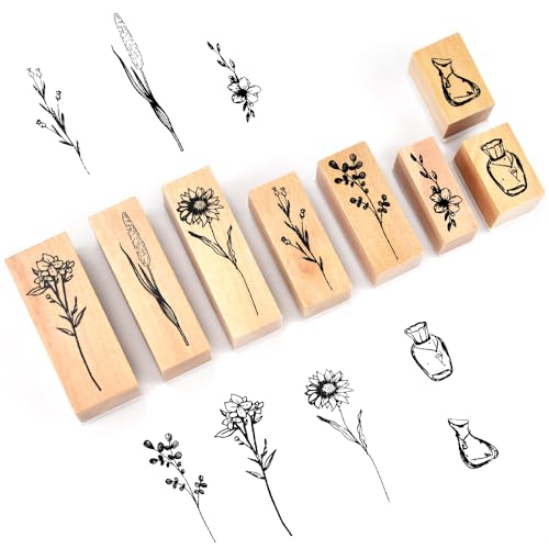 KBNIAN Holzstempel Set, 8 Stück Vintage Holzstempel zum Basteln Blumen Pflanze Mustern Stempel Dekorative Holzstempel für DIY, Scrapbooking, Handwerk, Kartenherstellung von KBNIAN