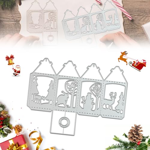 KBNIAN Weihnachten Stanzformen Schablonen Laterne Metall Prägeschablonen Weihnachtslaterne 3D Stanzschablone Schneemann Elk Stanzformen Weihnachten Cutting Dies für DIY, Scrapbooking, Karten von KBNIAN