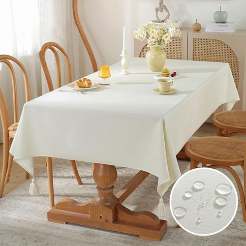 KCCRHIN Baumwolle Und Leinen Wasserdichtes Tischdecke Rechteckig/Runde Abwaschbar Tischdecke Wasserdicht Schmutzabweisend Tischtuch Tablecloth Für Küchen Esszimmer Garten,Beige,100 * 160cm von KCCRHIN